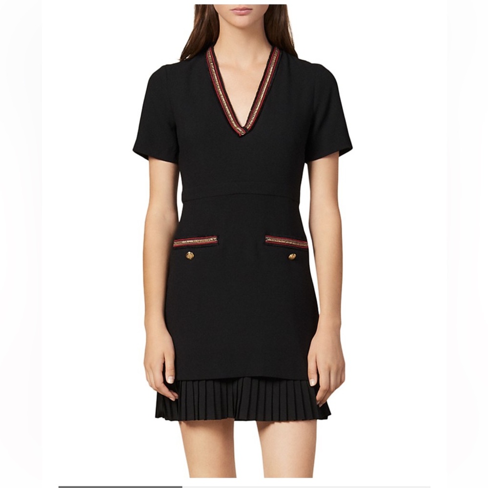 Sandro Black Mini Dress with Burgundy Details